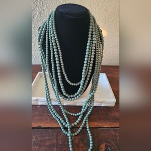 Vintage Turquoise Seven Strand Statement Necklace Multilayer Plastic Beaded